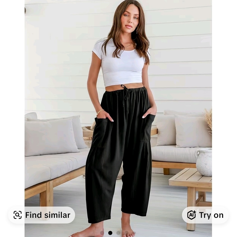 Black Womens Elastic Waist Casual Pants